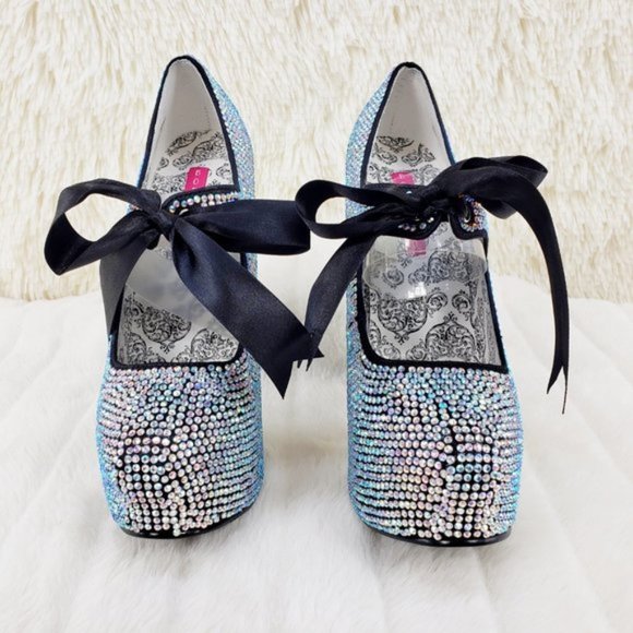 Bordello Iridescent Rhinestone High Heel Platform Shoes - Picture 8 of 12